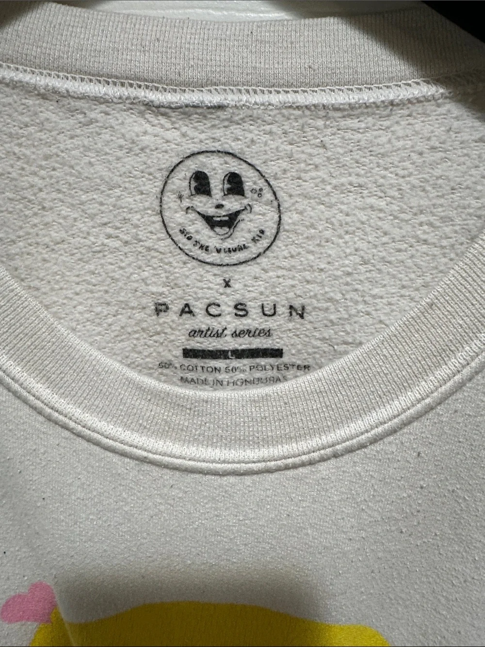 PacSun Cream Graphic Crewneck Sweatshirt with Yellow & Pink Accents